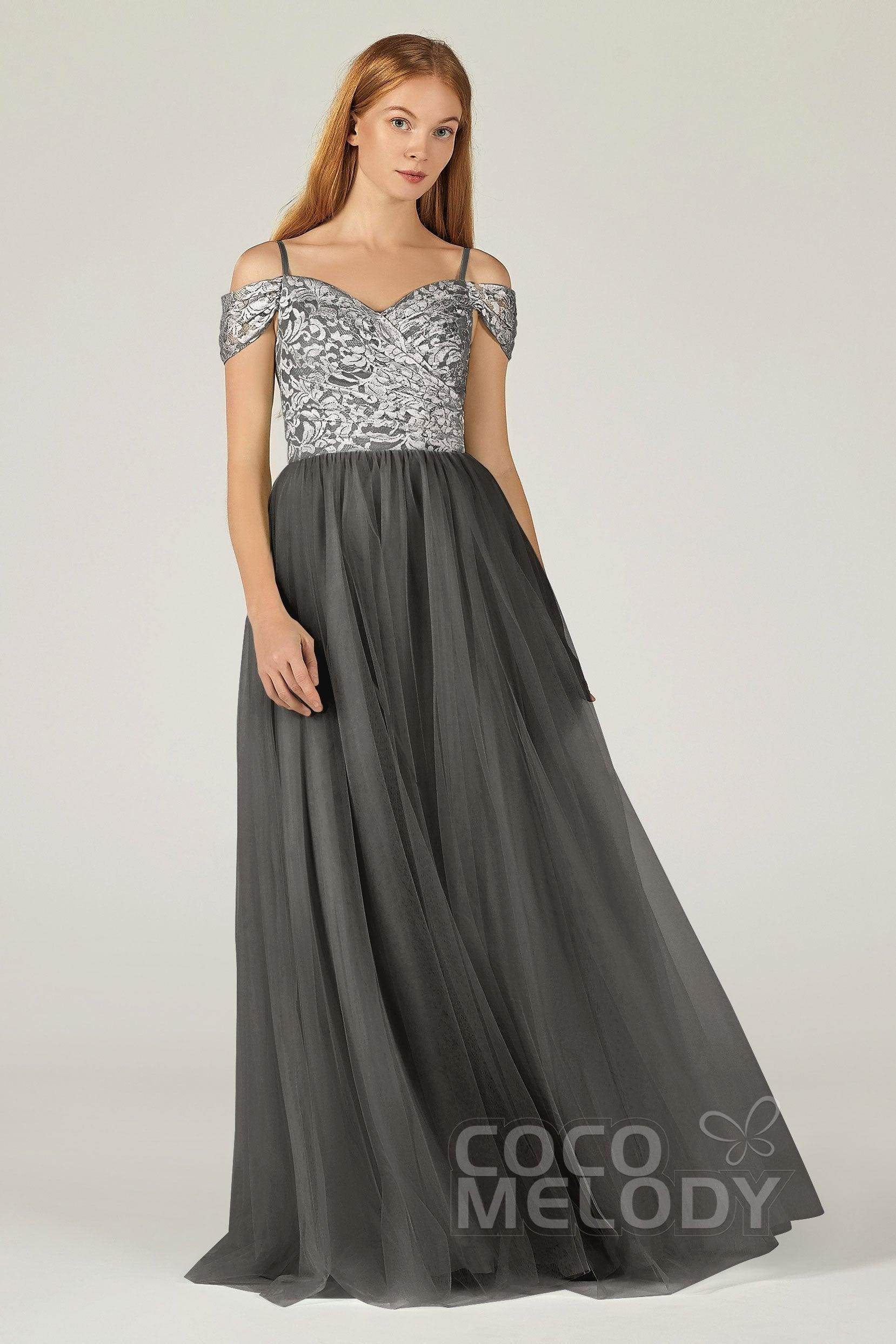 A-Line Floor Length Tulle Lace Bridesmaid Dress CB0384 - COCOMELODY